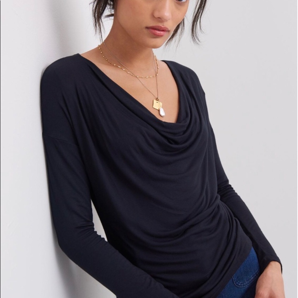 NWT Black Anthropologie Cowl-Neck Top, L